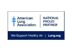 American Lung Association National Proud Partner badge with "We Support Healthy Air" slogan and Lung.org website link.