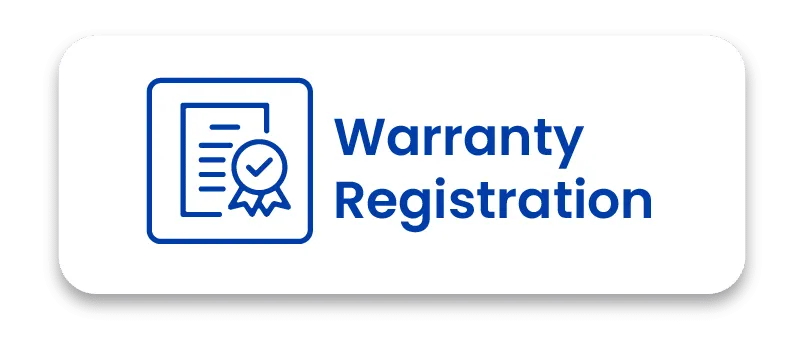 Warranty Registration icon featuring a line-art illustration of a certificate with a checkmark seal