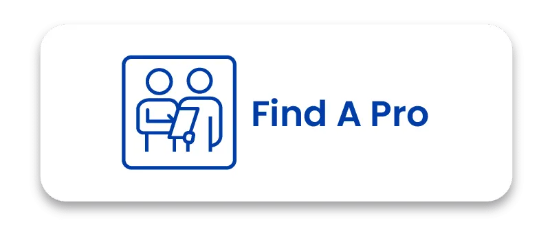 Find A Pro icon featuring a line-art illustration of a technician and a homeowner with a service clipboard.
